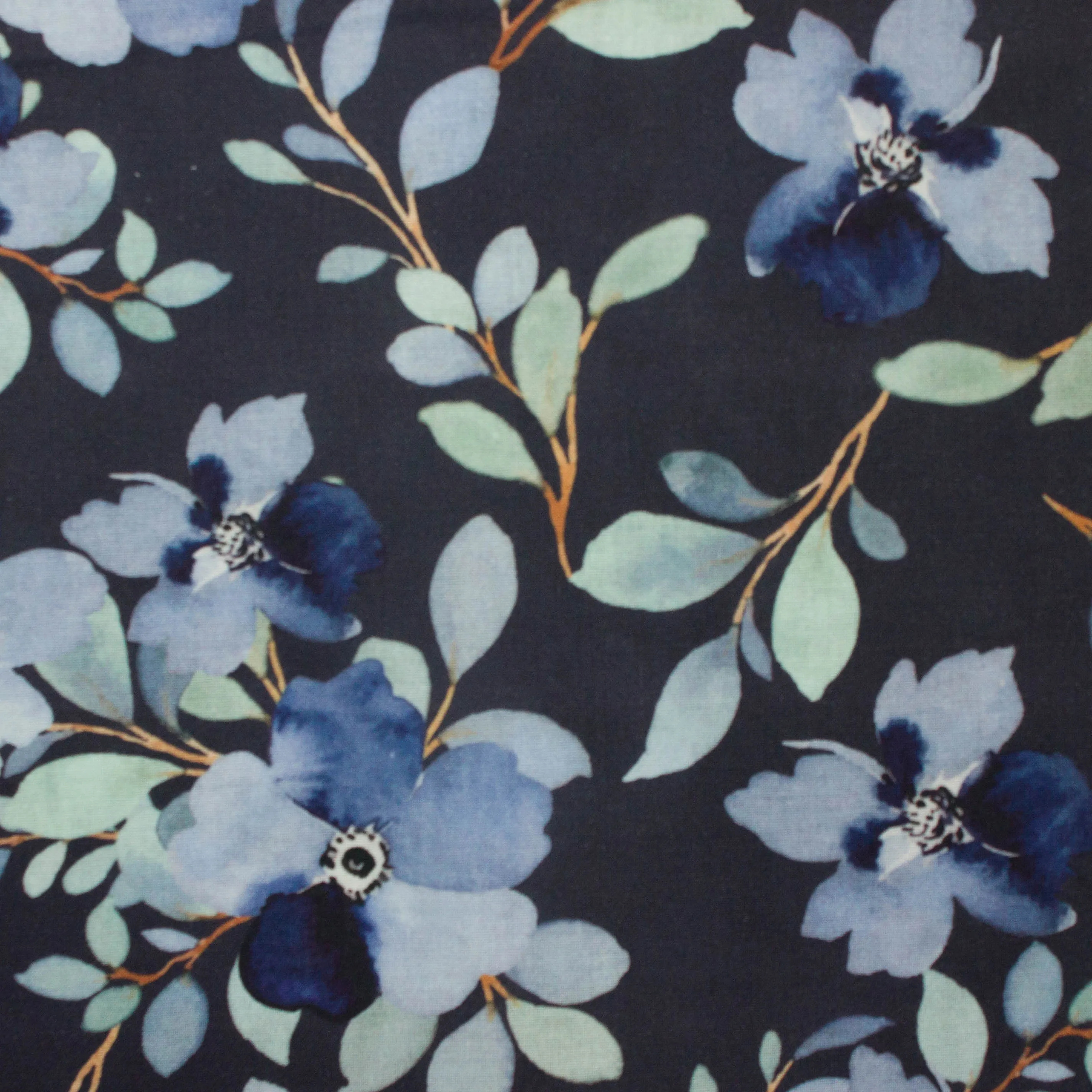 Katoen blauw met bloemen